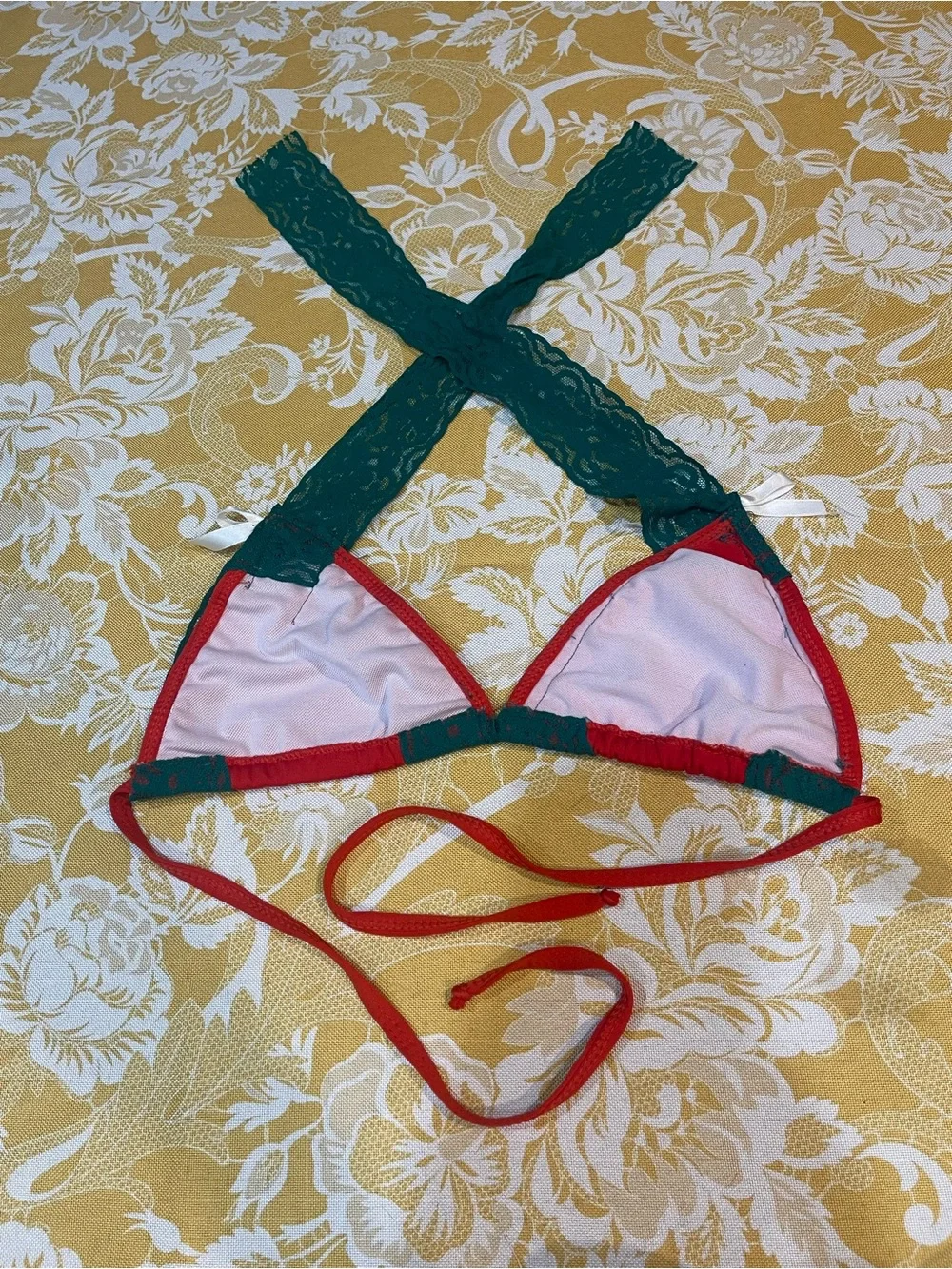 Red & Green Lace Halter Bikini Set - Women Intimates & Sleepwear